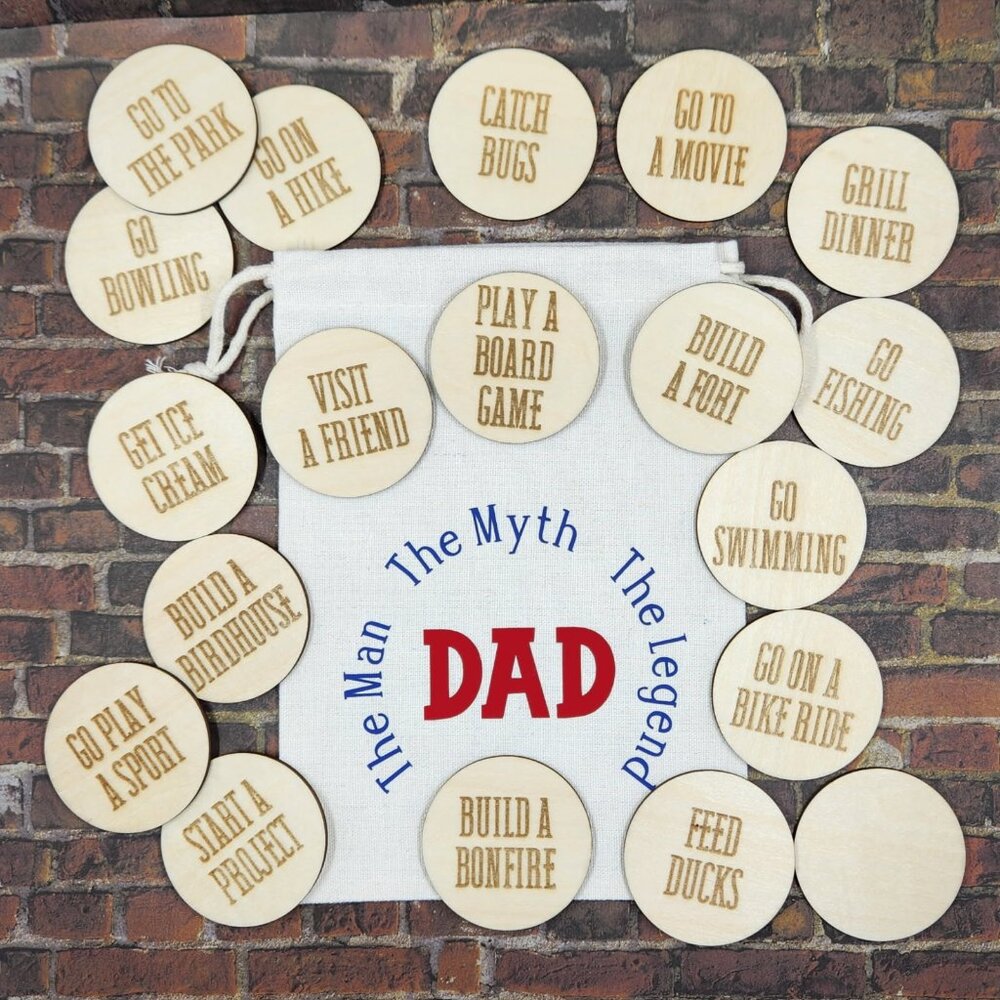 Engraved Birch Wood Dad Activity Tokens, Gift Set